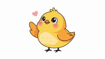 Fototapeta premium Cheerful cartoon chick with a pink heart above its head on a light beige background