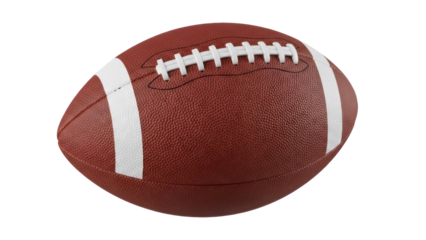 American football PNG isolated on transparent background, brown leather ball with white stripes for sports equipment and game day designs
