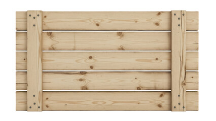 Wooden crate isolated PNG, light brown planks with crossbars for storage and transportation, on transparent background