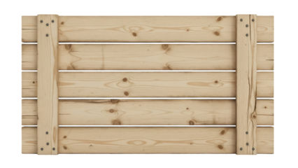 Wooden crate isolated PNG, light brown planks with crossbars for storage and transportation, on transparent background