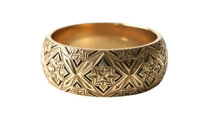 Gold ring with intricate star pattern isolated PNG, jewelry design element on transparent background for graphic projects