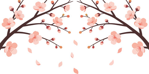 Spring Sakura Arch Branches Frame with Petal Fall