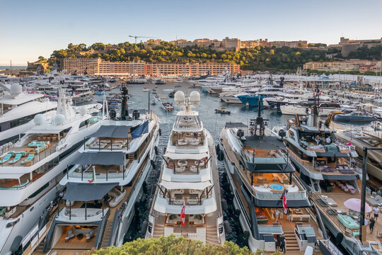 Monaco Harbour and Marina in Monte Carlo at sunset