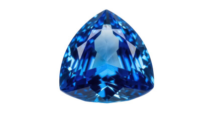 Fototapeta premium Vibrant blue trillion cut gemstone isolated PNG, sparkling sapphire with geometric facets for jewelry design and luxury branding on transparent background