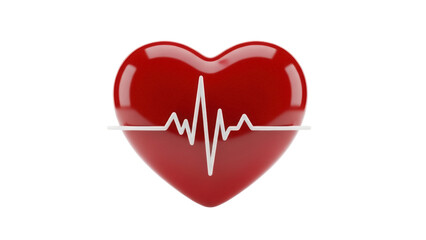 Red heart with heartbeat line isolated PNG, symbol of love and health on transparent background, medical and healthcare concept