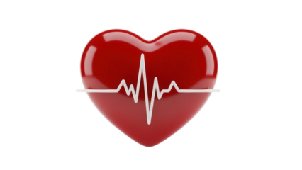 Red heart with heartbeat line isolated PNG, symbol of love and health on transparent background, medical and healthcare concept