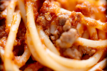 plate of traditional italian spaghetti bolognese pasta