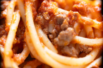 plate of traditional italian spaghetti bolognese pasta