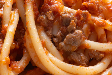 plate of traditional italian spaghetti bolognese pasta