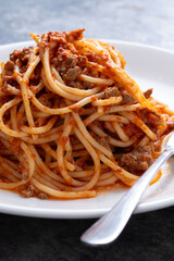 plate of traditional italian spaghetti bolognese pasta