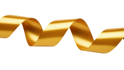 Golden ribbon PNG isolated on transparent background, festive decoration element for gift wrapping and party celebrations, shiny gold streamer
