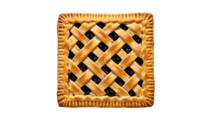 Delicious square blueberry pie isolated PNG, baked dessert with lattice crust on transparent background for food design and holiday baking