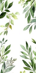 Fototapeta premium Elegant Green Leaves Border and Floral Composition for Spring Holiday Card Background Design