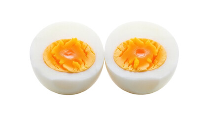 Two halves of a hard-boiled egg isolated PNG, showing the yolk and egg white on transparent background, healthy food