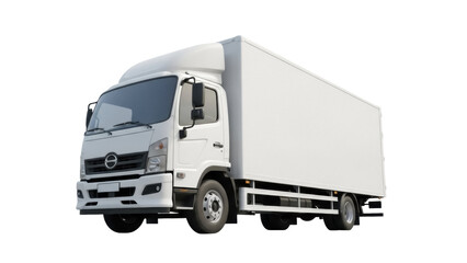 White delivery truck PNG isolated on transparent background, commercial vehicle for logistics and transportation services