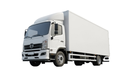 White delivery truck PNG isolated on transparent background, commercial vehicle for logistics and transportation services