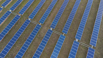 Aerial View of Solar Panels, Renewable Energy