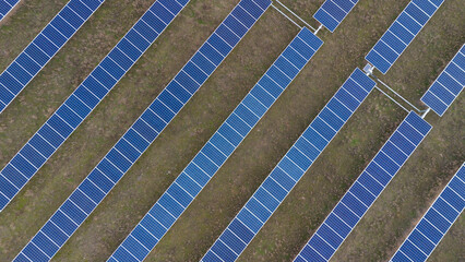 Aerial View of Solar Panels, Renewable Energy