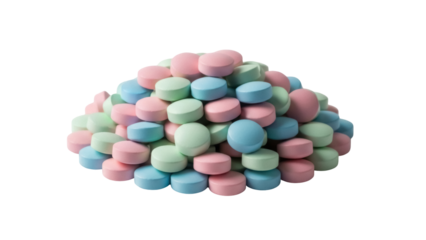Pile of pastel candy dots PNG isolated on transparent background, colorful confectionery sweets for party decorations and treats