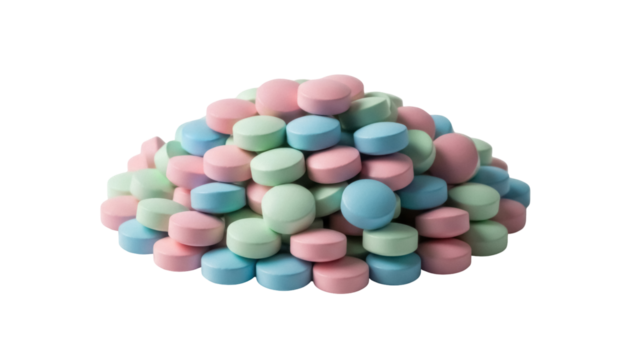 Pile of pastel candy dots PNG isolated on transparent background, colorful confectionery sweets for party decorations and treats - Powered by Adobe