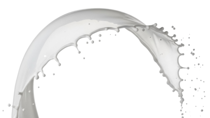 Dynamic milk splash PNG isolated on transparent background, dairy product liquid motion for food and beverage design projects