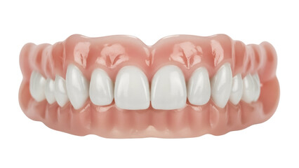 Fototapeta premium Full set of dentures isolated on transparent background PNG, artificial teeth for dental prosthetics and restoration of missing teeth