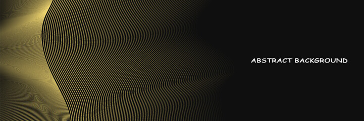 Abstract luxury with shining gold lines waves on black background. Futuristic background of flowing gold lines. simple design