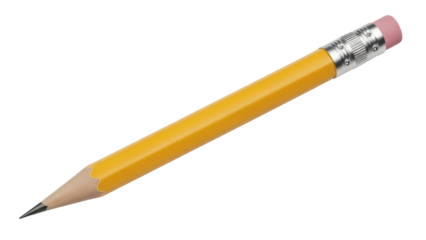 Yellow number two pencil isolated PNG on transparent background, classic writing instrument for school and office use