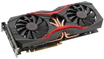 High-performance graphics card PNG isolated on transparent background, computer component for gaming and video editing