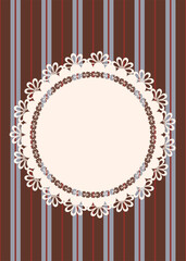 Lace Circle Frame on Brown Striped Background