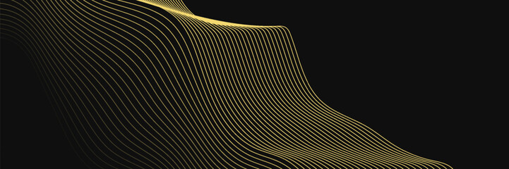 Abstract luxury with shining gold lines waves on black background. Futuristic background of flowing gold lines. EPS10, WEBSITE
