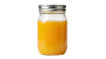 Fresh orange juice in a glass jar isolated PNG, healthy drink for breakfast on transparent background, vitamins and nutrition