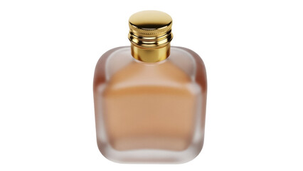 Elegant square perfume bottle with golden cap isolated PNG, luxury fragrance container on transparent background for beauty and fashion design