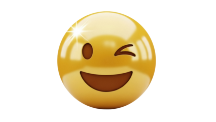 Winking face emoji PNG isolated on transparent background, yellow emoticon with happy expression for social media and digital communication