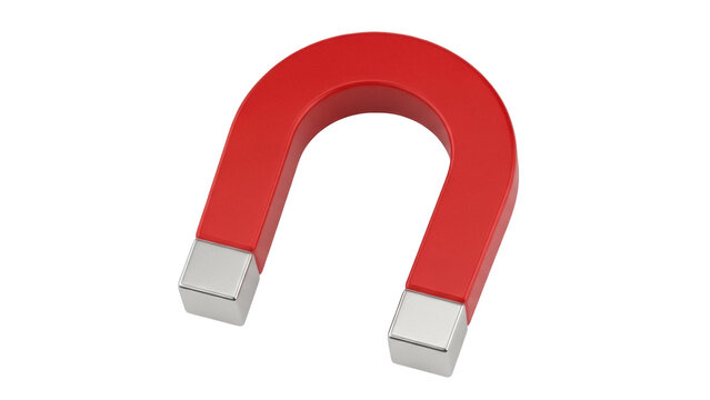 Red horseshoe magnet isolated PNG, physics science equipment for education and experiments on transparent background