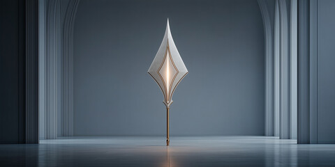 Futuristic Spear Sculpture in Minimalist Space