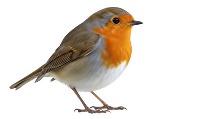 European robin PNG isolated on transparent background, Erithacus rubecula bird with orange breast, wildlife animal cutout for design projects