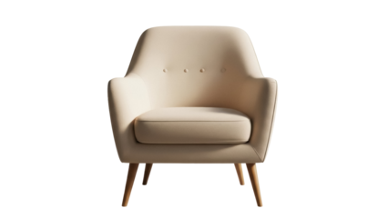 Elegant beige armchair isolated PNG on transparent background, modern furniture for living room and home decor projects