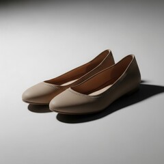Fototapeta premium Classic Beige Leather Ballet Flats for Women, Comfortable Minimalist Everyday Footwear
