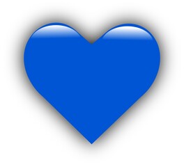 Blue glossy heart shape with shadow and gradient effect on white background, love and care symbol design
