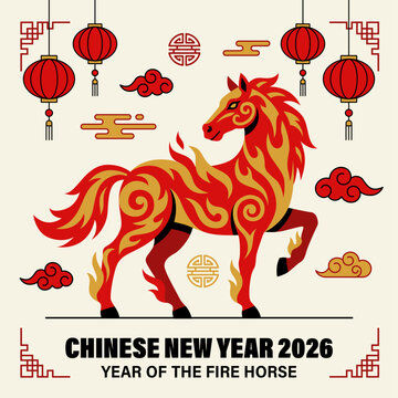 Chinese New Year 2026 Fire Horse Zodiac Illustration