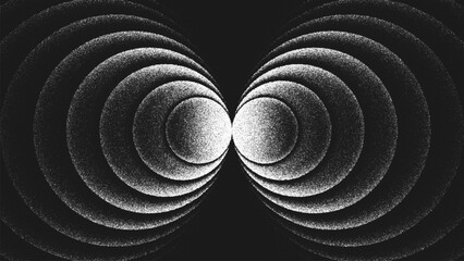 Minimalist stippling composition of circular expanding geometry radiating in perfect symmetry. Monochrome texture creates visual vibration and endless rhythm, infinity motion, depth and energy. Vector