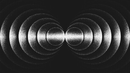 Minimalist stippling composition of circular expanding geometry radiating in perfect symmetry. Monochrome texture creates visual vibration and endless rhythm, infinity motion, depth and energy. Vector