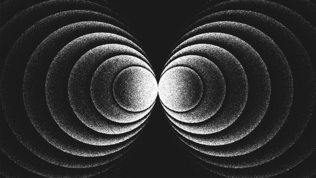 Minimalist stippling composition of circular expanding geometry radiating in perfect symmetry. Monochrome texture creates visual vibration and endless rhythm, infinity motion, depth and energy. Vector