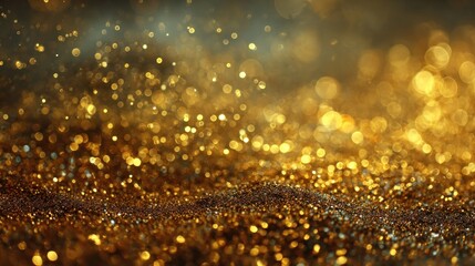 Abstract golden glitter background with bokeh effect and sparkling particles
