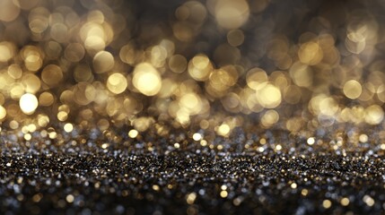 Abstract background of shimmering glitter in shades of black and gold bokeh