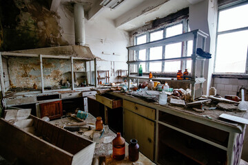 Old abandoned ruined chemical laboratory