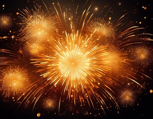 sparkling gold orange light energy glitter firework celestial fireworks display burst of color against the night sky