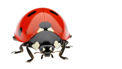 Red ladybug with black spots isolated PNG, close-up of a ladybird on transparent background, insect with vibrant colors for nature designs