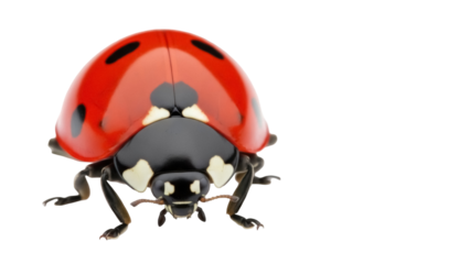 Red ladybug with black spots isolated PNG, close-up of a ladybird on transparent background, insect with vibrant colors for nature designs
